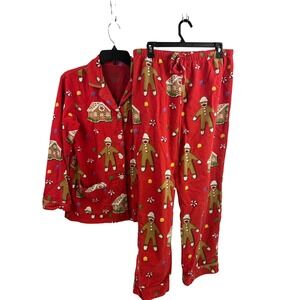 Nick & Nora Pajama Set Small Red Gingerbread Sock Monkey Mens Holiday Sleepwear